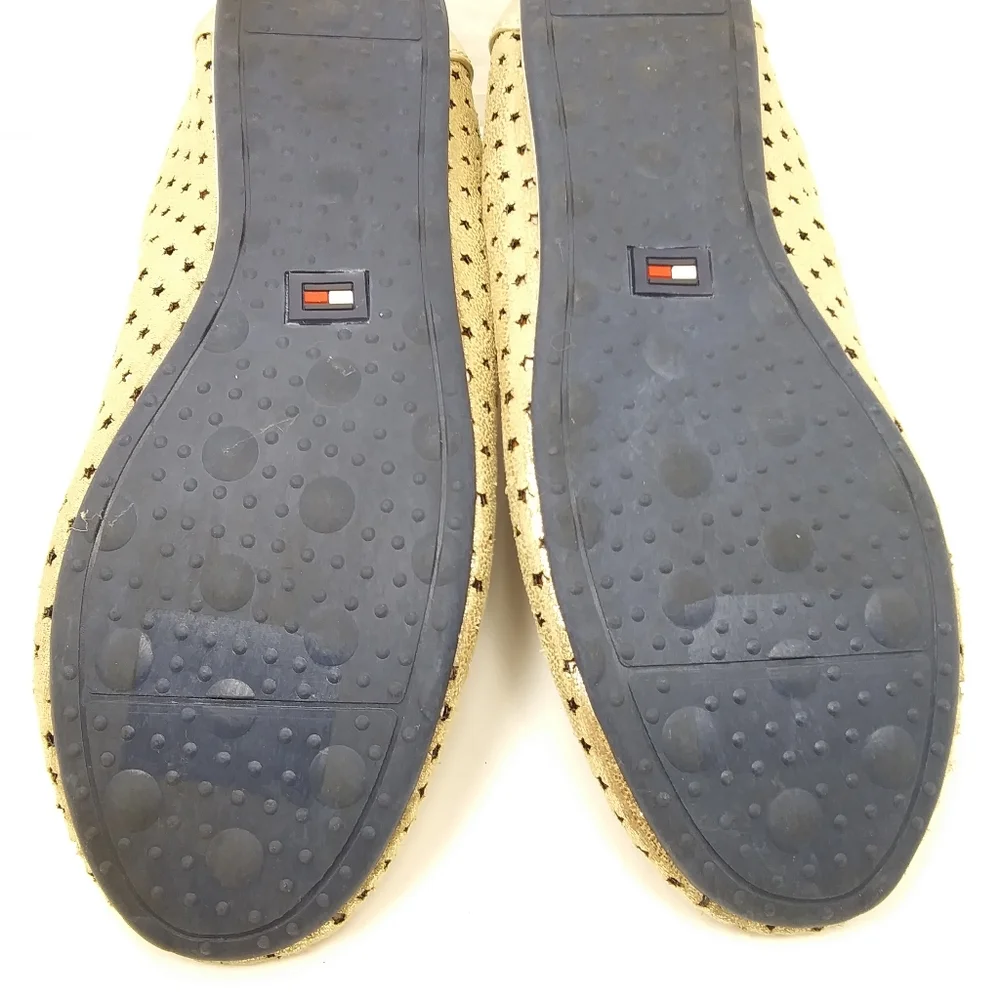 TOMMY HILFIGER Girl's Perforated Gold Stars Faux Leather Navy Ballet Flats EUC